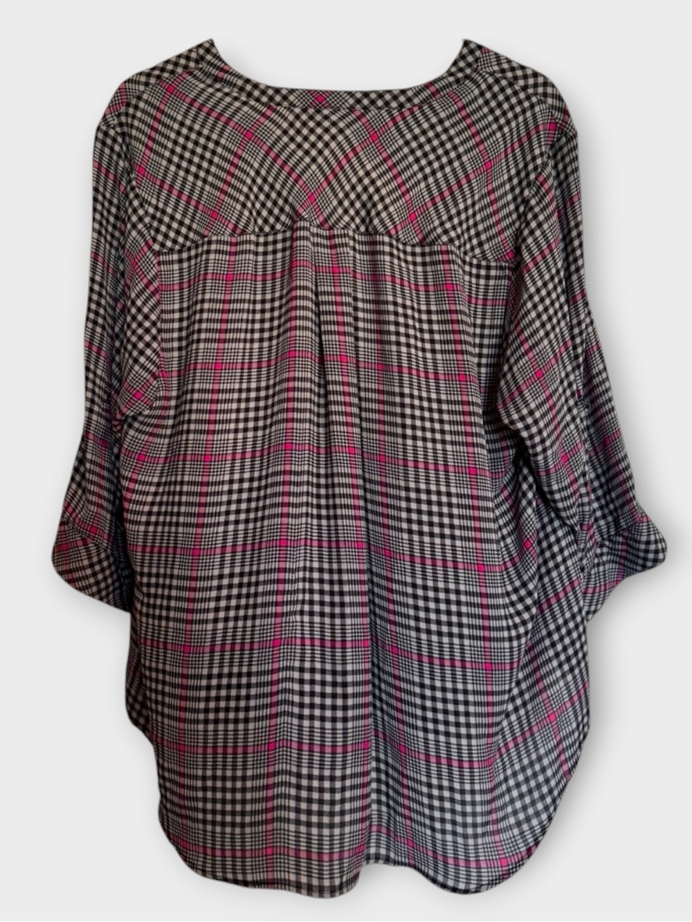 Torrid Harper Pink & Black Plaid V-Neck Blouse - Picture 3 of 5